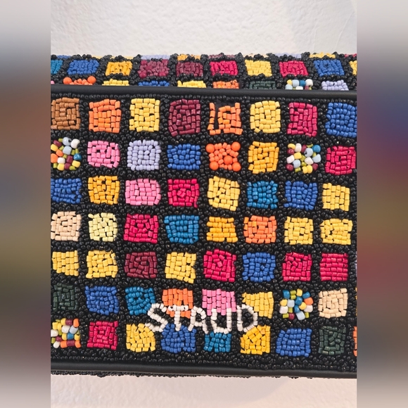 Staud NWOT Tommy Beaded Shoulder Bag In Dance Floor Glass Beads Leather Piping - Picture 11 of 16